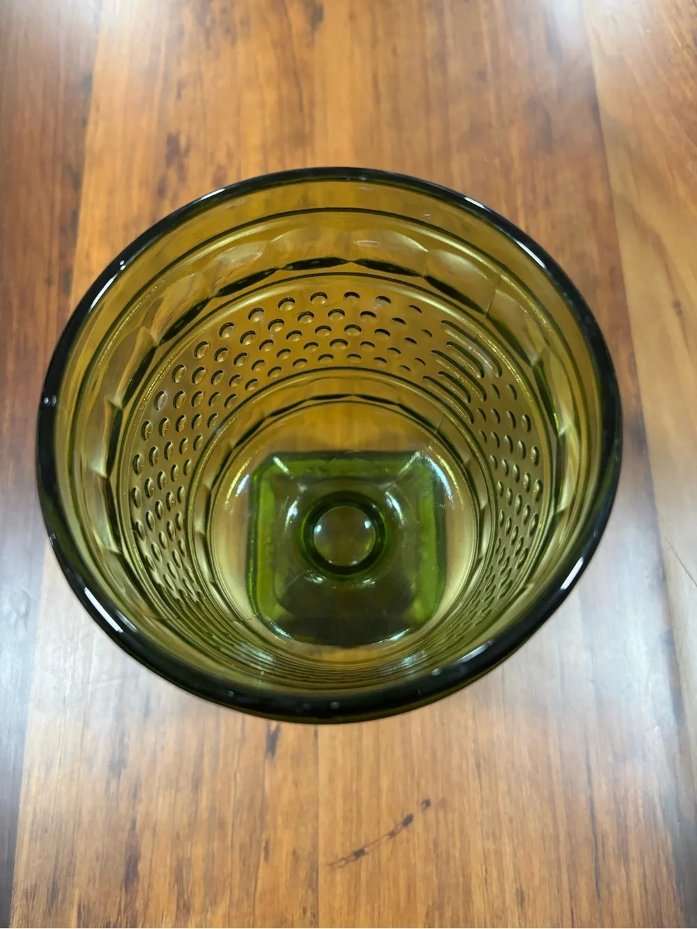 Vintage Napco Olive Green Glass Hobnail Vase Planter MCM Goblet Made in USA